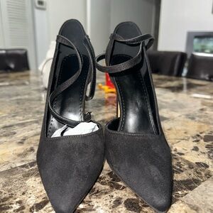 Black Suede Stiletto Heels with Ankle Strap